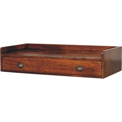 Étagère console murale Belmont en bois massif, 1 tiroir, Brun foncé