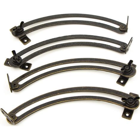 Charnière de support de couvercle relevable - 4 pièces, style vintage incurvé et réglable, pour portes d'armoires, meubles, penderies, jouets, tapis et couvertures (1/5)