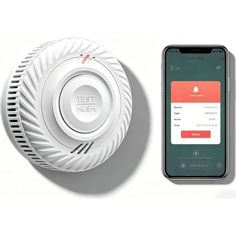 Rilevatore di fumo intelligente, rilevatore di fumo Wi-Fi con sensore fotoelettrico avanzato, monitoraggio remoto tramite app, allarme antincendio con durata della batteria di 10 anni, allarme da 85 d (1/5)