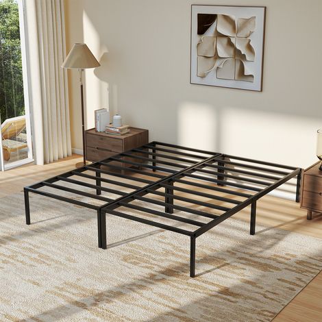 Randaco Bettrahmen für Matratze 200 x 90 cm, klappbar Bettgestell, Metallbett Schwarz 2pcs