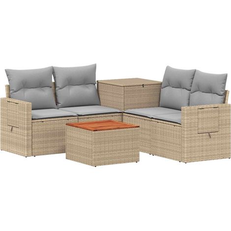 Sofa Set 6 stk. Beige und Hellgrau Polyrattan und Stahl vidaXL (1/5)