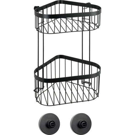 Etagère d'angle  noire Classic Pl. sans perçage 23,5 x 33 cm étagère de douche noire étagère métallique salle de bain fixation sans perçage vacuum-loc  accessoires salle de bain acier (1/2)