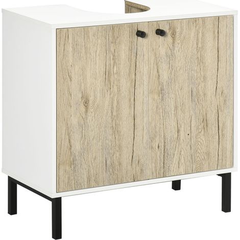MOBILE BAGNO SOTTO LAVABO A 2 ANTE 60X30X60 CM BIANCO E ROVERE (1/5)