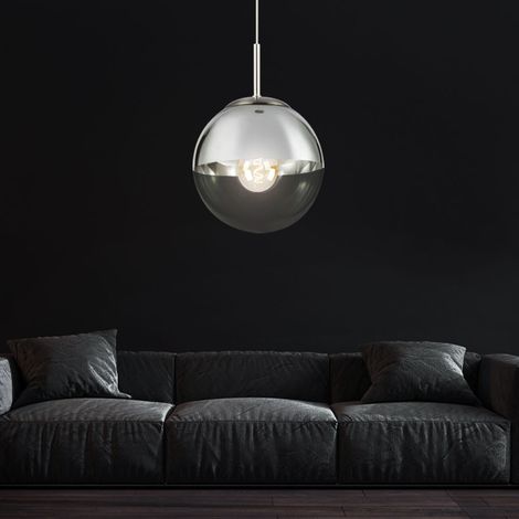 Lampada a sospensione a soffitto per soggiorno, lampada a sospensione con sfera di vetro cromata trasparente in un set che include lampadine a LED (1/5)