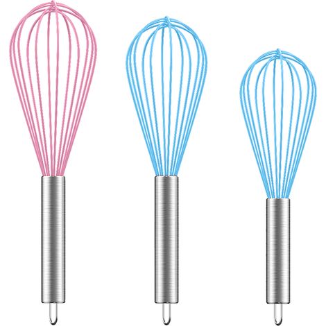 Fouet Cuisine - Silicone Alimentaire Et Acier Inoxydable - Pour Mélanger Fouetter Battre Remuer - Lot De 3 Tailles 20 25 30 Cm (1/5)