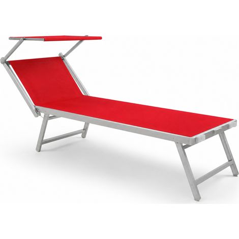 Lettino Prendisole Pieghevole Professionale In Alluminio E Tessuto Textilene Tettino Parasole Orientabile Sdraio Prendi Sole Per Mare Spiaggia Piscina Giardino 182 X 60 X 38 Cm Rosso (1/5)