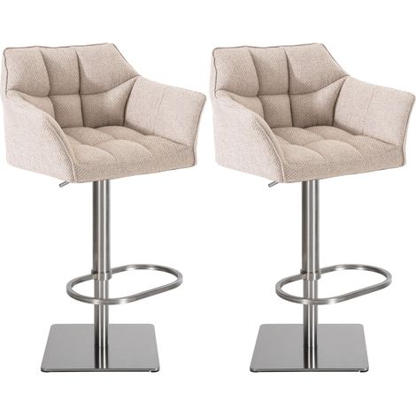 Set di 2 sgabelli da bar regolabili in tessuto beige con seduta imbottita e avvolgente e base quadrata in acciaio inox 100005837