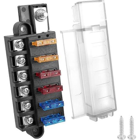 Boîte à fusibles automobiles à 6 voies (avec couvercle transparent étanche), porte-fusibles à lames, pour usage automobile et marin (1/5)