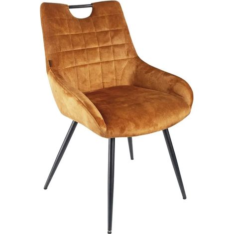 Chaise capitonnée velours moutarde pieds métal – BRANDY 2 (1/5)