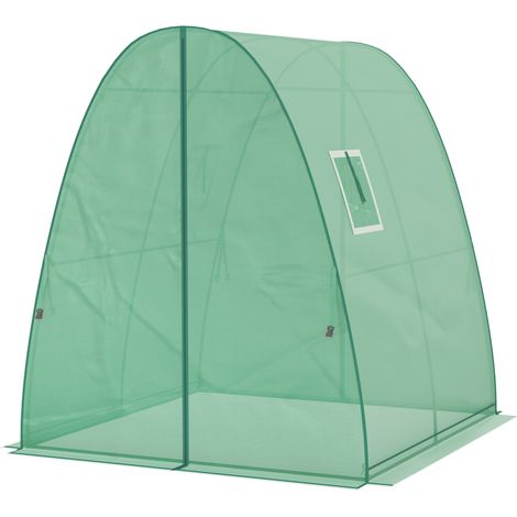 Bogen-Gewächshaus mit Sandsäcken und Kunststoff-Abdeckung, 2 Rolltüren, Netzfenster, tragbar, 1,8 x 1,8 x 2 m, Grün