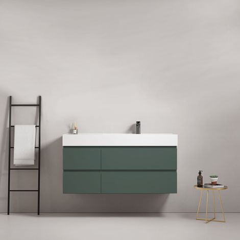 Mobile bagno sospeso 120 cm Verde Comodoro Lavabo a Destra in Resina Senza Specchio - Fiji Paint (1/4)