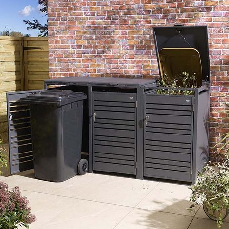Rowlinson Chelsea Triple Metal Bin Store - Anthracite