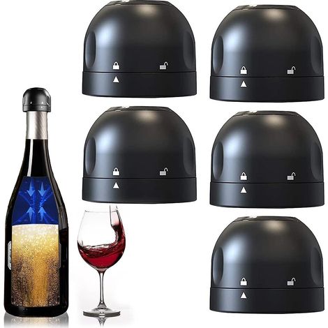 Set mit 5 wiederverwendbaren Silikonverschlüssen für Weinflaschen und andere Getränke, um Wein frisch zu halten (1/5)