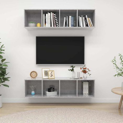 vidaXL Muebles de salón de pared 2 uds madera ingeniería gris hormigón (1/5)