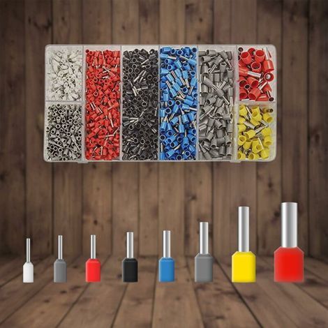 Kit di connettori elettrici da 1200 pezzi, terminali a crimpare per sezioni da 0,25 a 10 mm², terminali elettrici in PVC, connettori per il fissaggio di estremità di cavi. (1/5)