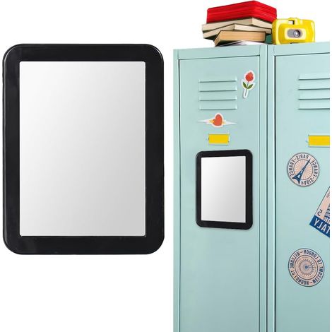 2 Miroir magnétique, 17,5x13,5cm rectangulaire, verre incassable ABS noir, pour casier école bureau gym (1/5)