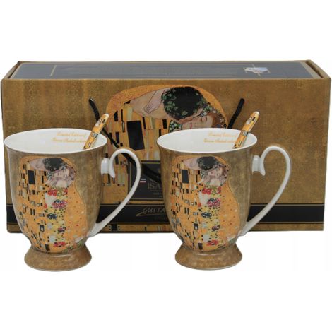 Juego de 2 tazas de porcelana de 300 ml con diseño de El Beso de Klimt, elegantes como regalo. (1/5)