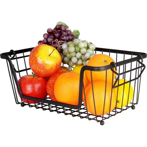 Panier à fruits et légumes empilable en métal noir 35 x 20 x 13,5 cm (1/5)