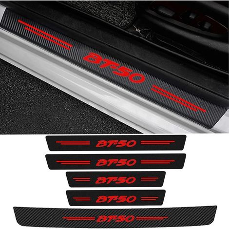 (5 pièces) Autocollants de protection de seuil de porte de voiture en fibre de carbone et cuir pour Mazda BT50,logo,coffre,pare-chocs,protections anti-rayures (1/3)