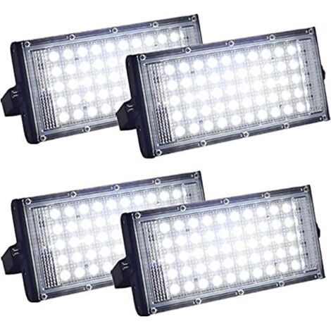 Lot de 4 projecteurs LED d'extérieur ultra lumineux IP66 étanche pour cour, garage, terrain de sport (50 W)
