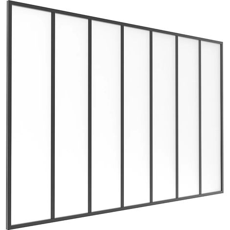Verrière atelier en aluminium thermolaqué et verre dépoli noir 210 x 130 cm (L x H) – BAYVIEW