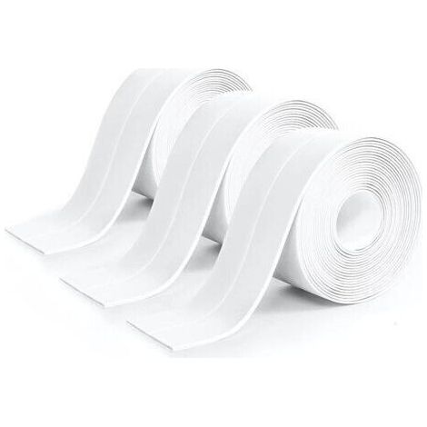 Rouleau de 3 pièces de mastic de salle de bain en silicone blanc, ruban adhésif blanc, ruban d'étanchéité de cuisine, anti-fuite adapté à la salle de bain, aux toilettes, à de nombreuses occasions (32 (1/5)