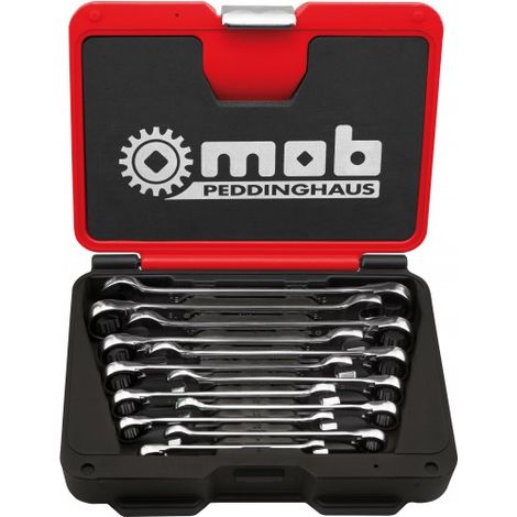Mob Outillage – Jeu de 12 clés mixtes à cliquet – Côté ouvert et anneau à cliquet – Pour boulons et écrous courants – Usage intensif en atelier (1/2)