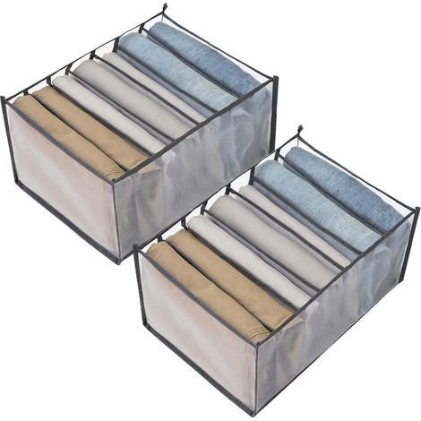 Organizador de ropa plegable con asa y 7 compartimentos, juego de 2, gris. (1/5)