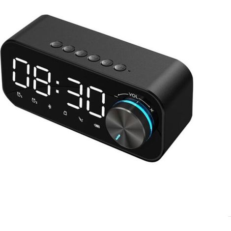 Réveil avec radio numérique, haut-parleur Bluetooth, affichage LED de l'heure et de l'alarme et surface miroir pour bureau - Noir (1/5)