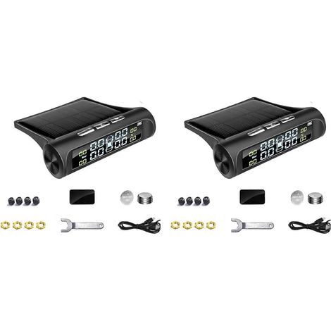 Sistema de alarma de presión de neumáticos TPMS con energía solar (2 juegos) Sistemas de alarma de seguridad para automóviles Advertencia de temperatura y presión de los neumáticos (1/5)