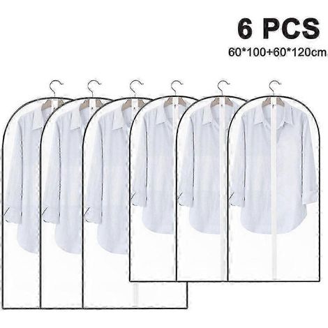 Housses de vêtements suspendues antimites, légères, transparentes et respirantes, en PEVA blanc (lot de 6), avec fermeture éclair robuste, compatibles avec les costumes et vêtements. (1/4)