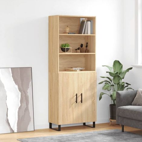 Buffet de Rangement haut Chêne sonoma 69,5x34x180 cm Bois d'Ingénierie, Design Moderne, pour salon et salle à manger (1/5)