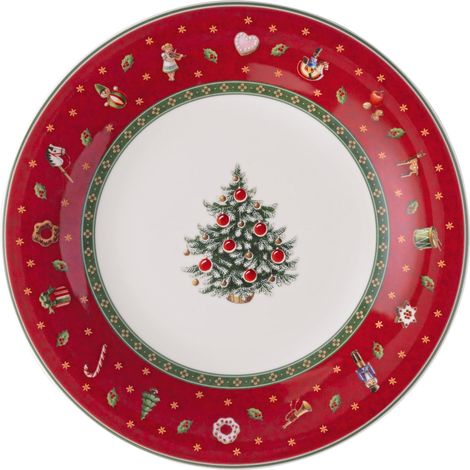 Assiette à Dessert Rouge, Garanti Lave-Vaisselle, Compatible Micro-Ondes, Vaisselle, Article de Noël, Décoration Noël Table, Porcelaine (1/5)