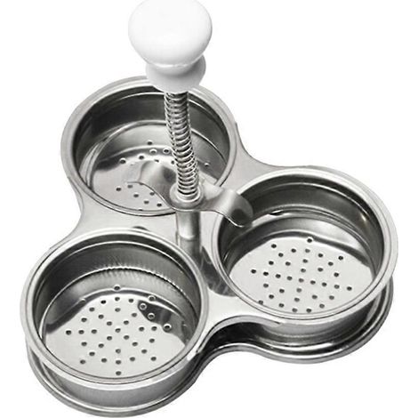 Cuiseur à œufs pochés à trois compartiments en acier inoxydable avec panier vapeur pour la cuisson des œufs sur la cuisinière (argenté)-16.00X15.40X6.40CM-Silver