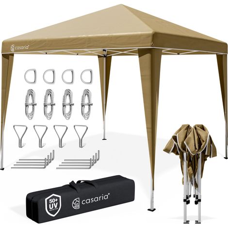 CASARIA® Pavillon Capri 3x3m Pop-Up UV-Schutz 50+ Wasserdicht Winterfest mit Tasche Faltbar Stabil Camping Garten Faltpavillon Partyzelt  beige