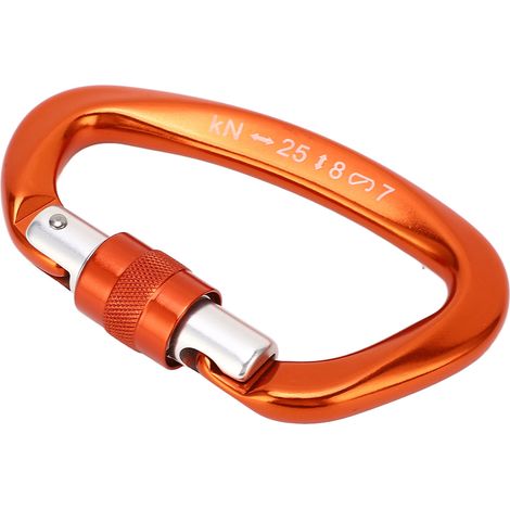 Mousqueton en D, en alliage d'aluminium, autobloquant, mousqueton en D robuste, adapté à l'escalade et au camping, orange. (1/5)