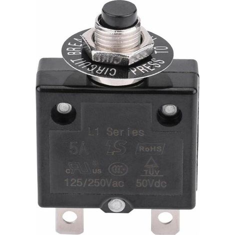Disjoncteur 10 A avec réarmement thermique optionnel, protection contre les surcharges de courant 125-250 V CA / 50 V CC, bouton-poussoir