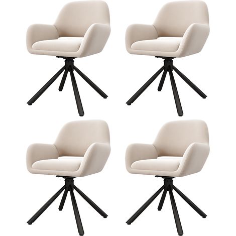 Chaise-pivotant-velours-lot-4-accoudoirs-moderne-simple-beige-rembourree-60x60x80cm (1/5)