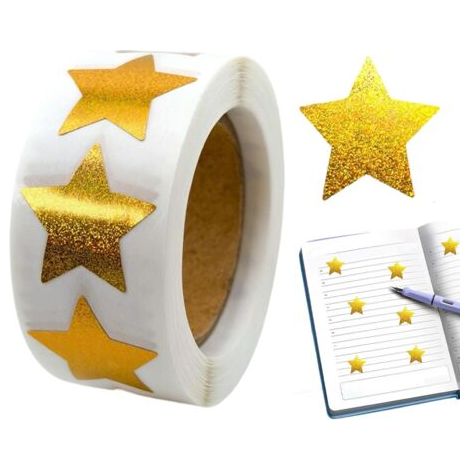 Autocollants Étoiles Or,500 Étiquettes Autoadhésives Pailletées Loisirs Créatifs,Rouleau D'Autocollants Pour Récompenses Scolaires Élèves Parents Livres Tasses (1/5)