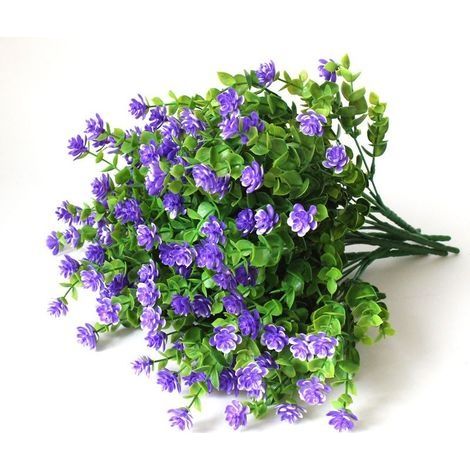 8 Pcs Fausses Plantes Artificielles Arbustes de Verdure Branches d'Eucalyptus, Plastique Arbustes Fleurs d'herbe pour Decoration Maison Bureau Jardin Terrasse (Violet） (1/4)