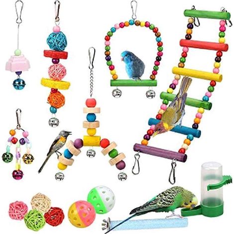 14er-Pack Vogelspielzeug: Bunte Perlenschaukel, Hängematte, Leiter, Sitzstange, Tränke für Papageien