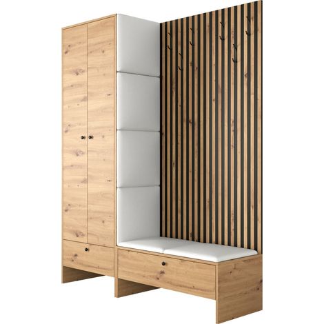 Conjunto para recibidor Donio III, Roble Artisan + Soft 017, 206x145x44cm, Cuero ecológico, Aglomerado laminado, Colocada (1/5)