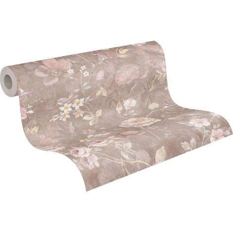 Papier peint intissé romantique style maison de campagne avec fleurs Papier peint intissé romantique vieux rose (1/5)