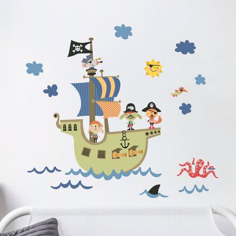 Stickers muraux Sticker Mural Autocollant - ANIMAUX PIRATES DES OCÉANS - adhésifs fond transparent - 50x50cm (1/5)