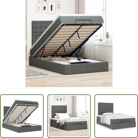 vidaXL Rangement sous le lit - Cadre de lit ottoman avec matelas gris foncé 120x190 cm tissu (1/5)