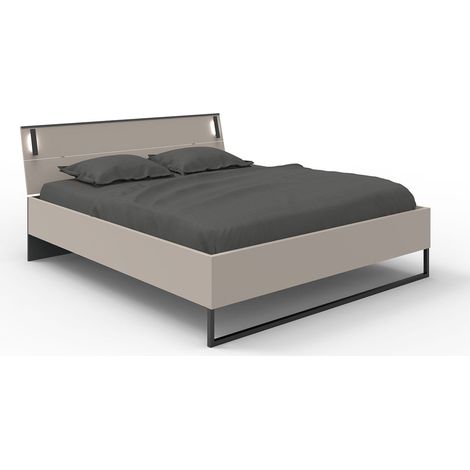 Lit adulte coloris Gris et verre coloris noir, rechampis graphite - longueur 188 x profondeur 210 x hauteur 39 cm (1/4)