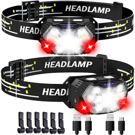 Lampe frontale LED rechargeable,5000 lumens,9 LED,Fonctionne avec piles,Avec lumière rouge et capteur de mouvement,7 modes d'éclairage,Étanche IPX6, l'entretien, la pêche (1/5)