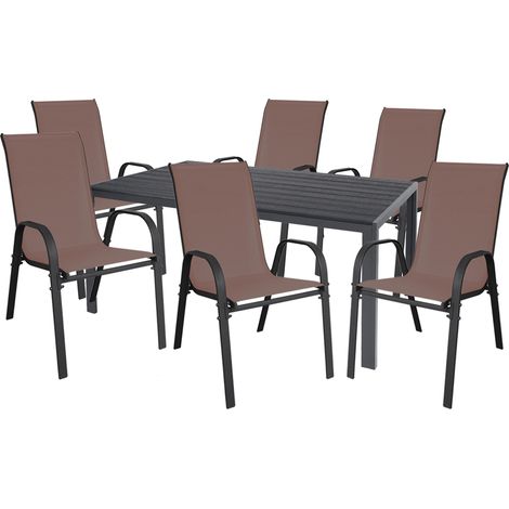Gartengarnitur 7-teilig 150x80cm Anthrazit/Schwarz 6xStuhl-MMC372231+6xMMC330884 (1/3)