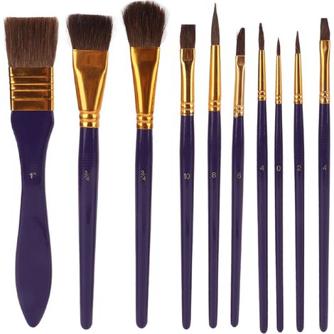 10 Pinceaux Artistiques Professionnels en Nylon et Poils Naturels pour Aquarelle, Acrylique et Gouache avec Étui de Transport (1/5)
