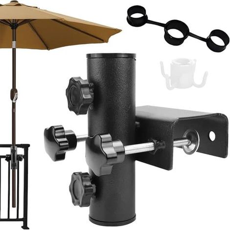 Support de parasol - Pince pour parasol de balcon - Fixation pour parasol - Fixation pour balcon - Support de parasol de balcon - Réglable - Base de parasol - Support pour store - 23-38 mm (1/5)